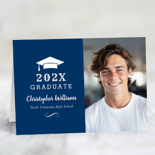Navy Blue Graduation Cap Photo 2026 Thank You Card