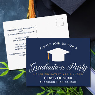 Navy Blue Graduation Class of 2022 Custom Party Postcard
