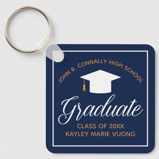 Navy Blue Graduation Gift Custom Graduate Keychain (Front)