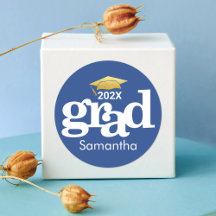 Navy Blue Graduation Gold Bold Modern Typography