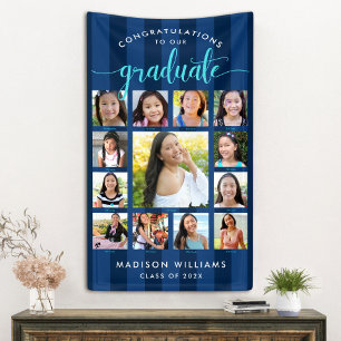 Navy Blue Graduation K–12 Photo Collage Script Banner