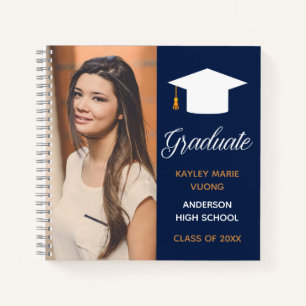 Navy Blue Graduation Party Photo Autograph Guest Notebook