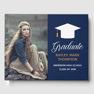 Navy Blue Graduation Senior Photo Autograph 2022 Guest Book