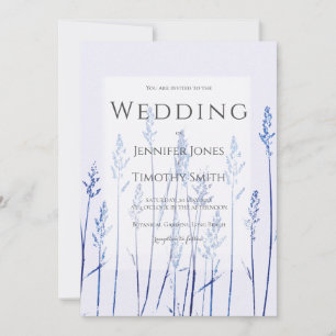 Navy blue grass  leaves nature wedding  invitation
