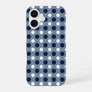 navy blue-gray and white dots iPhone 16 case