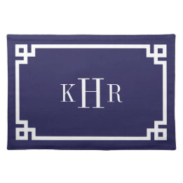 Navy Blue Greek Key Border Custom Monogram Placemat