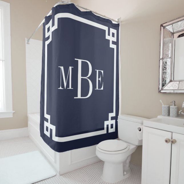 Navy Blue Greek Key Border Monogram (In Situ)