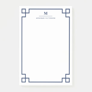 Navy Blue Greek Key Border Monogram Personalized Post-it Notes