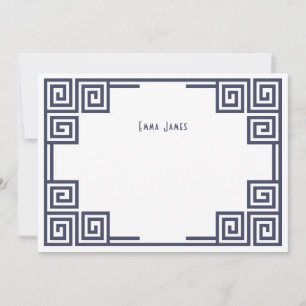 Navy Blue Greek Key Border Personalized Stationery Card