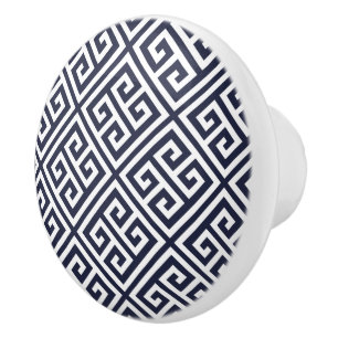 Navy Blue Greek Key Ceramic Knob