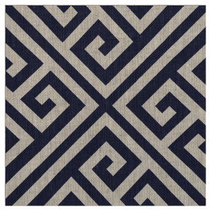 Navy Blue Greek Key Large Scale Fabric