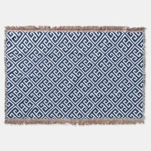 Navy Blue Greek Key Pattern Throw Blanket