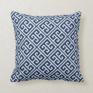Navy Blue Greek Key Pattern Throw Pillow