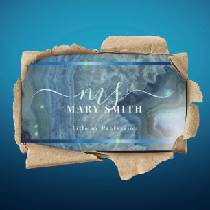 Navy Blue Green Agate Geode Hair Makeup Salon Business Card