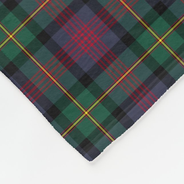 Navy Blue, Green, and Red Logan Clan Tartan Fleece Blanket (Corner)