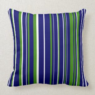 Navy Blue, Green, and White Barcode Stripe Throw Pillow