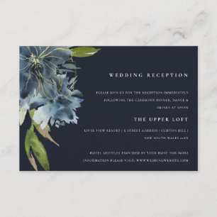 NAVY BLUE GREEN GOLD FLORAL WATERCOLOR RECEPTION ENCLOSURE CARD