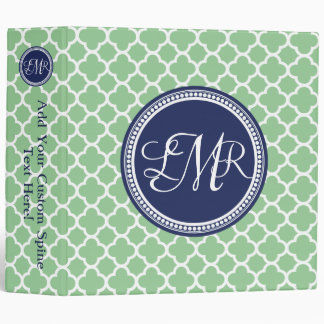 Navy Blue Green Monogram Quatrefoil Personalized Binder