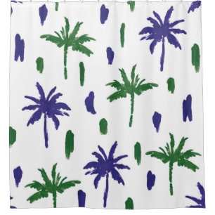 Navy Blue Green Palm Pattern