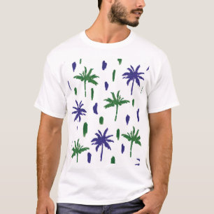 Navy Blue Green Palm Pattern T-Shirt