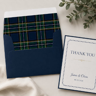 Navy Blue Green Plaid Tartan Envelope Liner