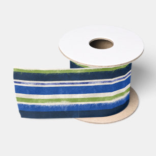 Navy Blue Green Preppy Stripe Bands Satin Ribbon