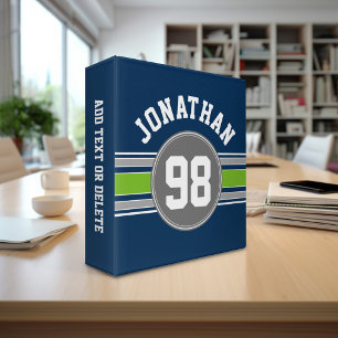 Navy blue Green Sports Jersey Stripes Name Number Binder