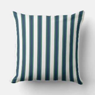 Navy Blue & Green Striped Coastal Throw Pillow