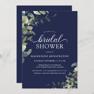 Navy Blue Greenery Botanical Bridal Shower  Invitation