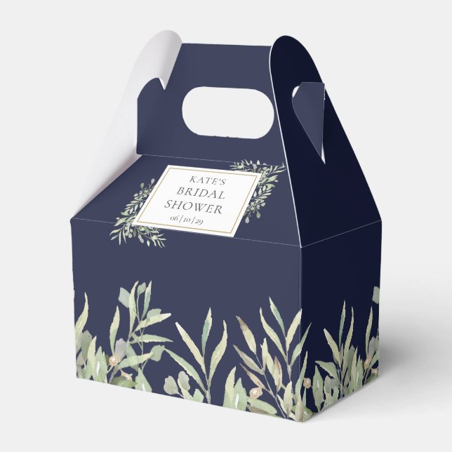 Navy Blue Greenery Bridal Shower Favour Box (Front Side)
