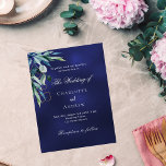Navy blue greenery budget wedding invitation<br><div class="desc">A modern,  stylish invitation for a wedding.  A navy blue background,  decorated with greenery. The blue colour is uneven. Personalize and add your names and details. 

1 sheet = 1 invitation printed edge to edge.</div>