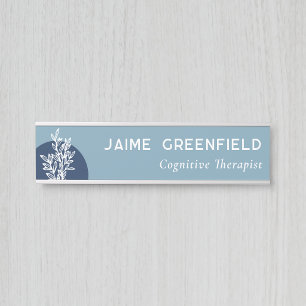 Navy & Blue Greenery Line Art Name Title Door Sign