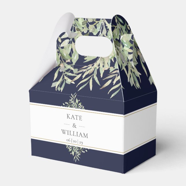 Navy Blue Greenery Wedding Thank You Favor Box (Front Side)