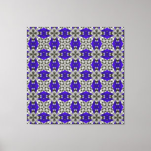 Navy Blue Grey and White Repeat Tile Pattern Canvas Print