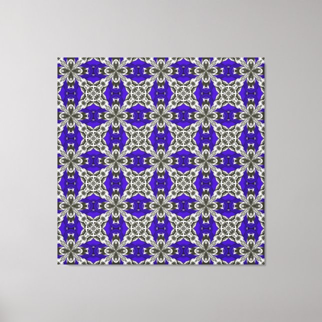 Navy Blue Grey and White Repeat Tile Pattern Canvas Print (Front)