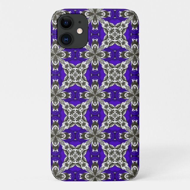 Navy Blue Grey and White Repeat Tile Pattern Case-Mate iPhone Case (Back)