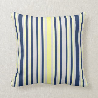 Navy Blue, Grey and Yellow Striped Throw Pillow