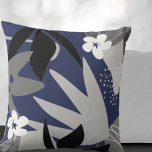 Navy Blue & Grey Artistic Abstract Floral Pattern Throw Pillow<br><div class="desc">Modern throw pillow features a bold artistic abstract floral design in a navy blue and grey colour palette with black and white accents. This abstract composition is built on combinations of organic leaves and flowers, which are overlapped and interlaced to form a stylish organic pattern. The grey design elements with...</div>