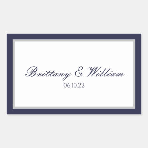 Navy Blue Grey Bride and Groom Rectangular Sticker