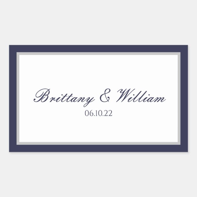 Navy Blue Grey Bride and Groom Rectangular Sticker (Front)