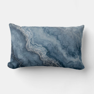 Navy Blue Grey Light Blue White Contemporary Lumbar Pillow