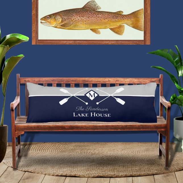 Navy Blue Grey Monogram Paddle Lake House  Body Pillow (Creator Uploaded)