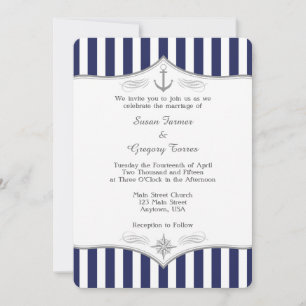 Navy Blue Grey Nautical Wedding Invitation