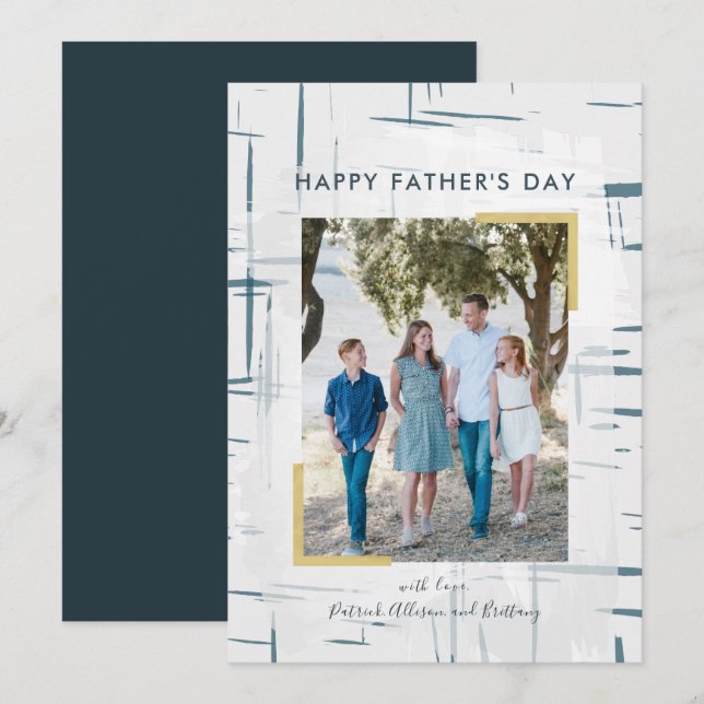 Navy Blue Grey Pattern Photo Father's Day Card (Front/Back)