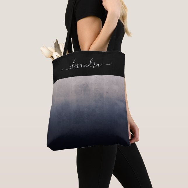 Navy Blue Grey rustic ombre chic personalized Tote Bag (Close Up)
