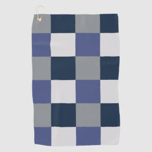Navy Blue Grey White Chequerboard Check Pattern Golf Towel