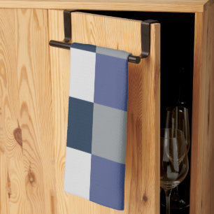 Navy Blue Grey White Chequerboard  Kitchen Towel