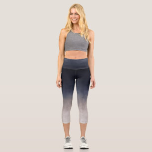 Navy Blue Grey White gradient rustic ombre Capri Leggings