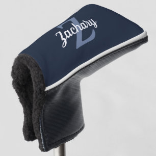 Navy Blue Grey White Monogram Personalized Golf Head Cover