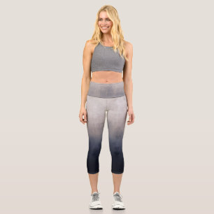 Navy Blue Grey Whitel rustic ombre Capri Leggings